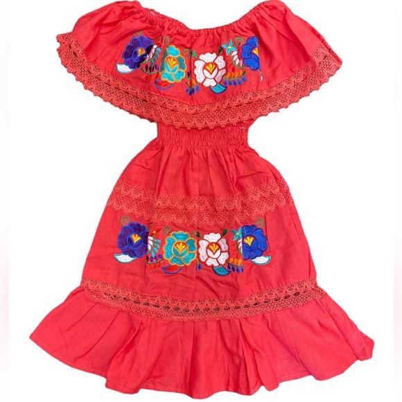 Victoria Mexican Girls Coral Dress - Picture 1 of 2